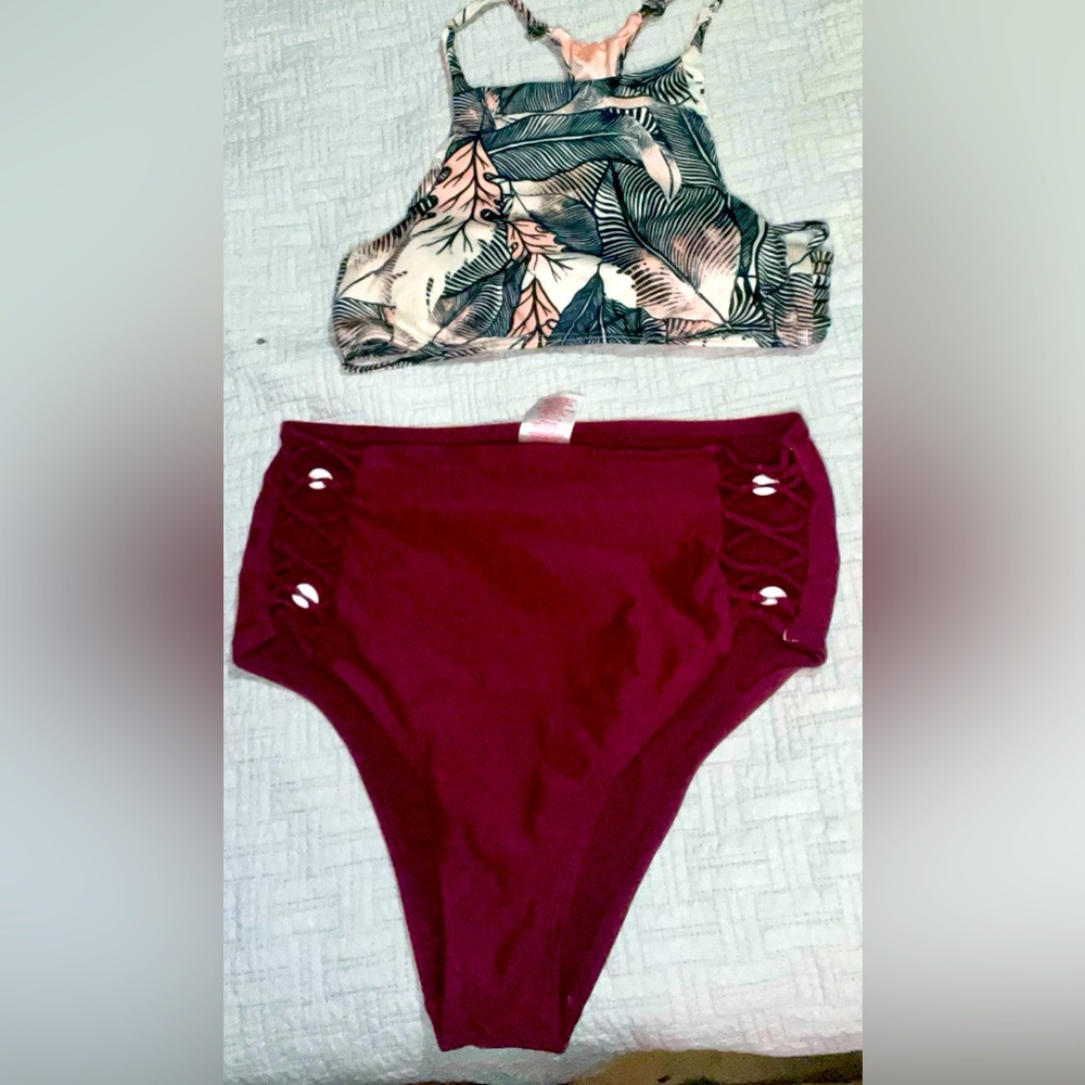 Xhilaration Bikini High-Waisted Swim Bottoms & Sports Bra style top